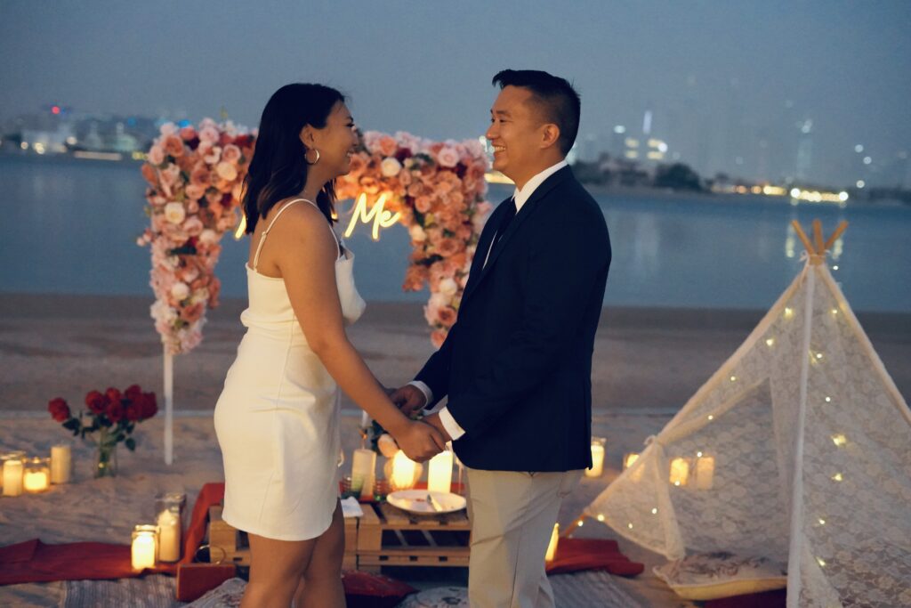 Propose on a beach