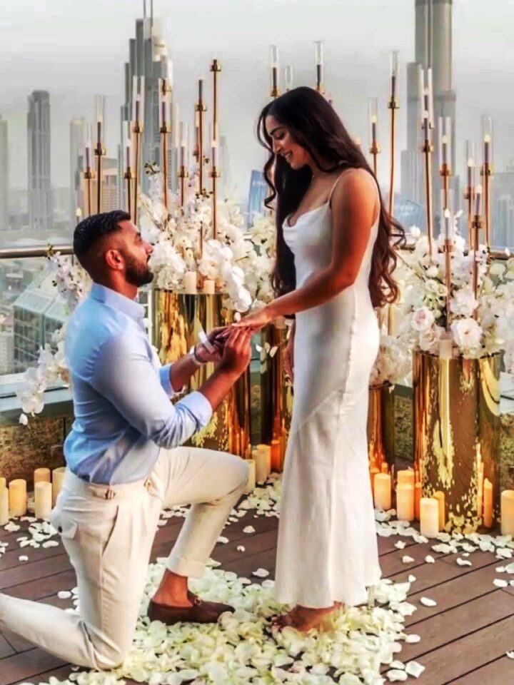 Proposal on a rooftop with Burj Khalifa view