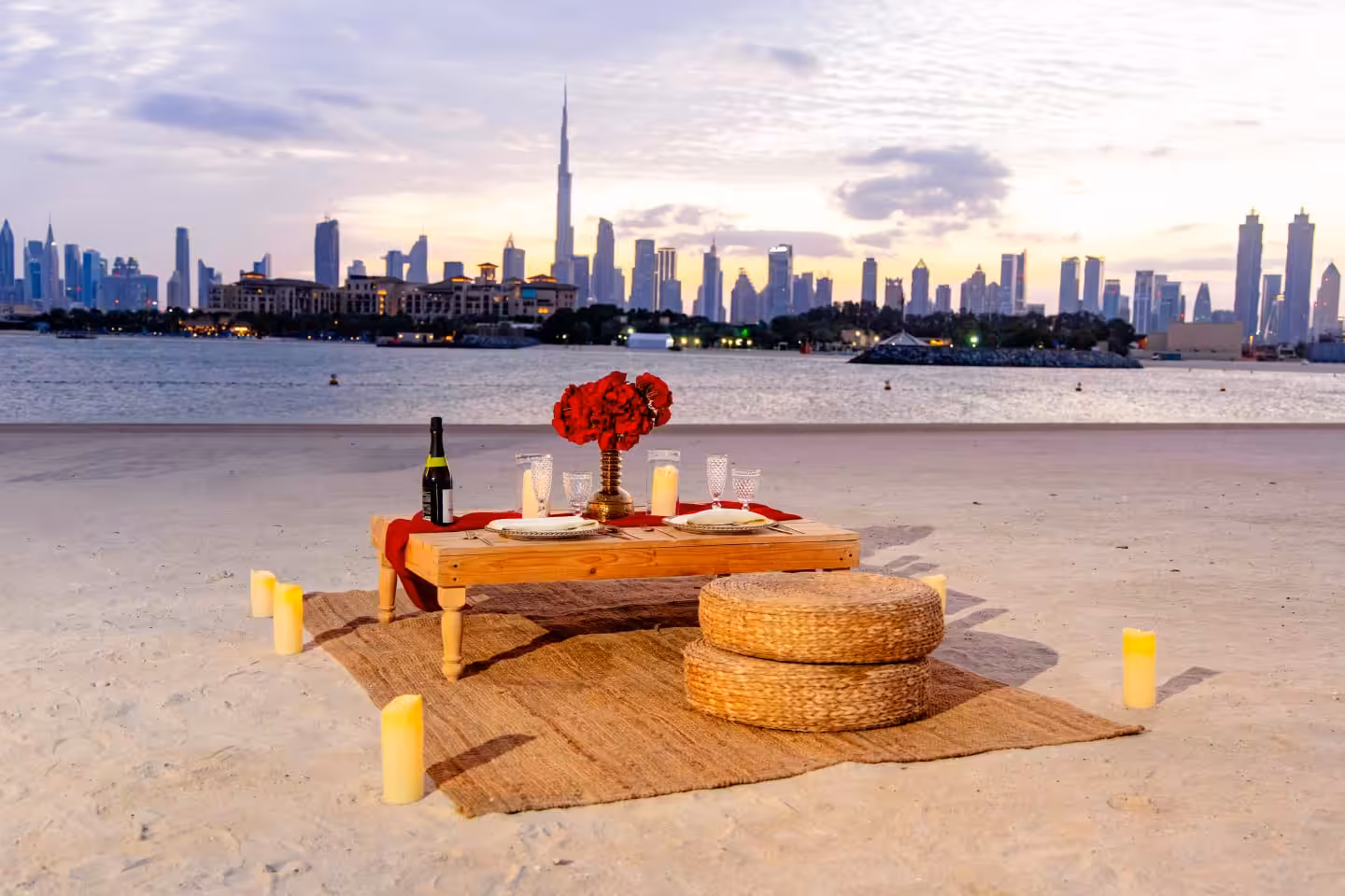 beach proposal dubai with burj khalifa view