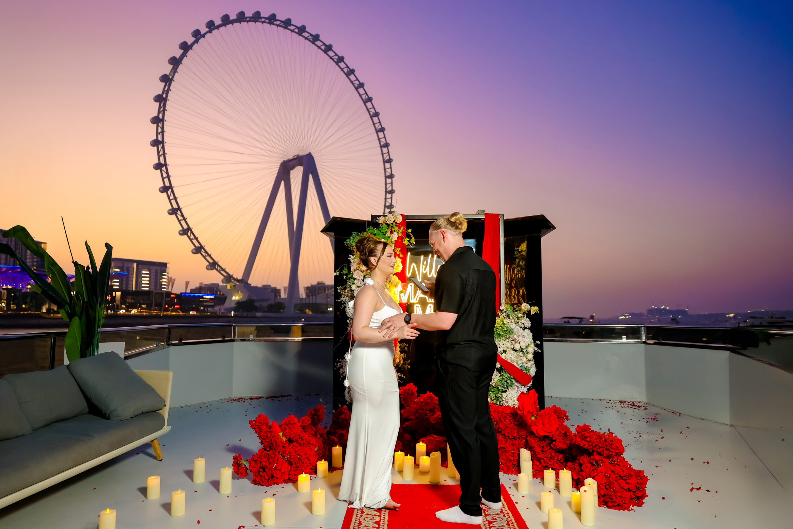 boat proposal dubai marina sunset ain dubai