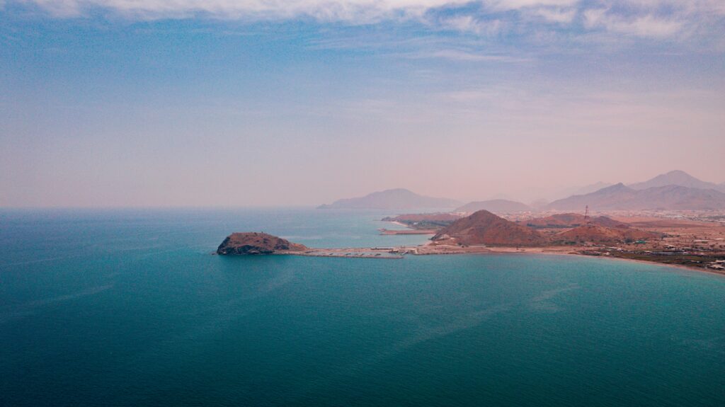 pexels-photo-4345477-4345477 Scenic aerial view of the tranquil coastline in Al Bidya, Fujairah, UAE under a clear sky.