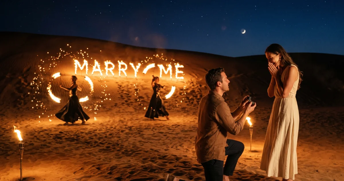 Private Desert Proposal with Surprise Grand Finale