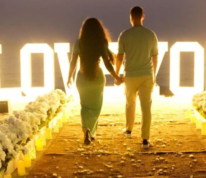 Jumeirah Beach Marquee LED Letters Marry Me Proposal