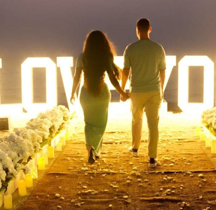 Jumeirah Beach Marquee LED Letters Marry Me Proposal