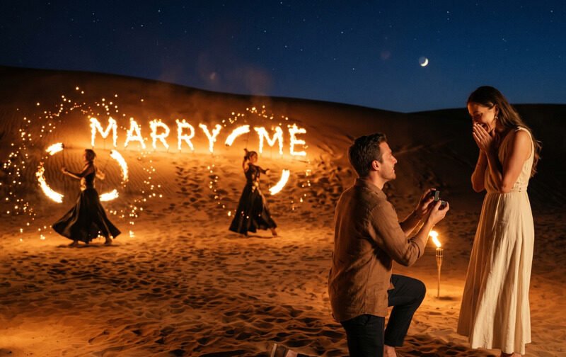 Desert Pre-Wedding Shoot & Surprise Fire Show Proposal
