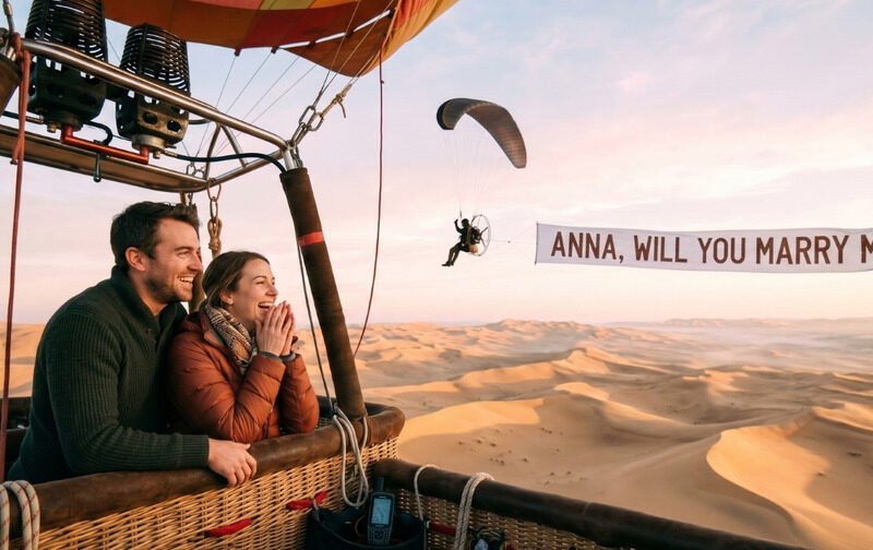 Desert Shoot & Hot-Air Balloon with Paramotor and Custom Banner Message