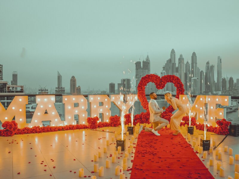 Private Rooftop Terrace Facing Dubai Marina Skyline at Sunset