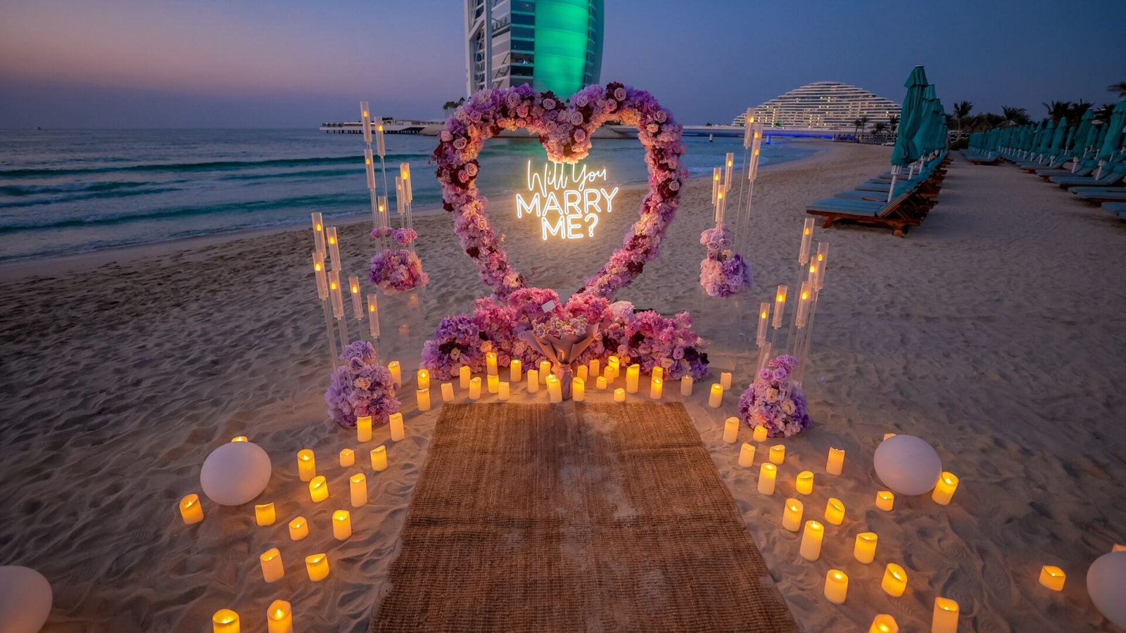 Burj Al Arab View Proposal with Sit-Down Dinner Under the Stars
