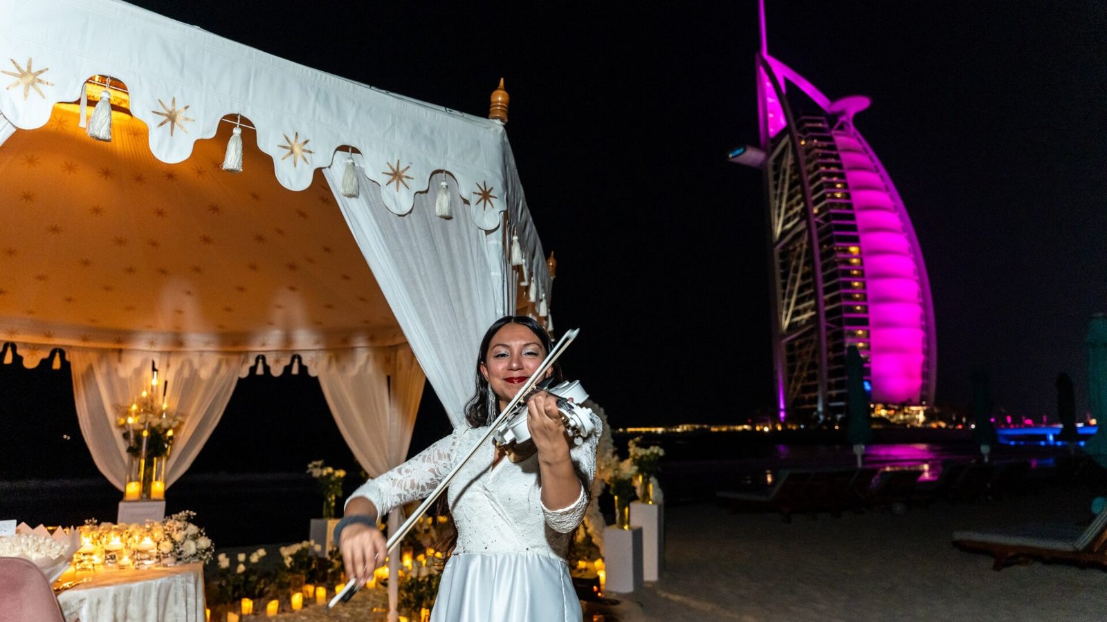 Luxury Tent Candlelit Proposal with Burj Al Arab View and Dinner at Moonlight
