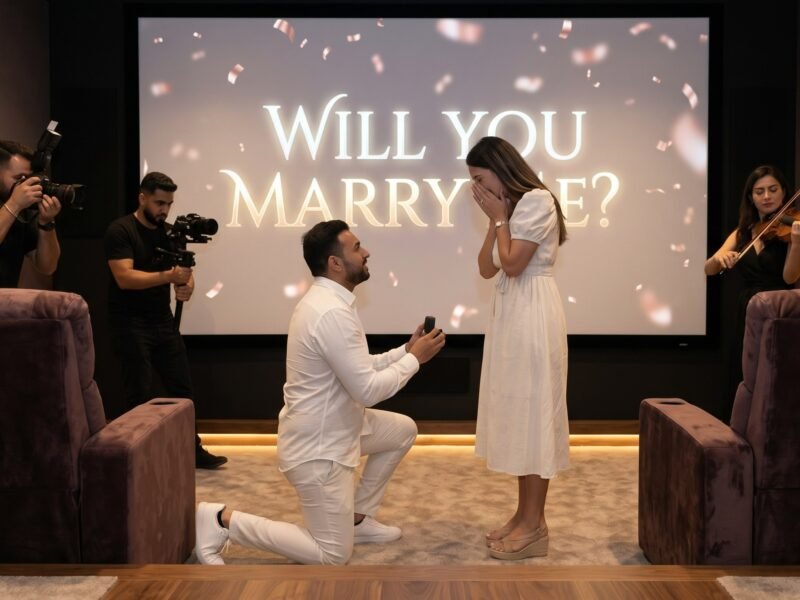Demande en mariage surprise dans une salle de cinéma privée